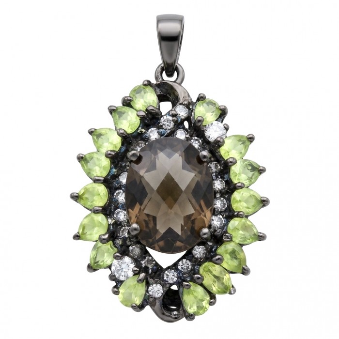 Authentic 18.5 carat Smoky Topaz black rhodium over .925 Sterling Silver handmade Statement Pendant