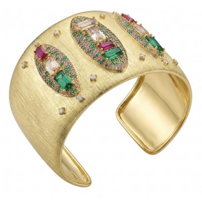 Byzantine design Authentic Topaz 18K Gold over .925 Sterling Silver handcrafted Bracelet / Cuff