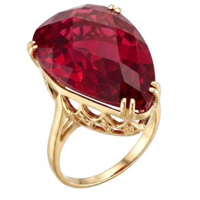 Carmen Natural 25.4 carat Ruby .925 Sterling Silver dipped in 22K Gold handmade Large Statement Ring size 6 1/4