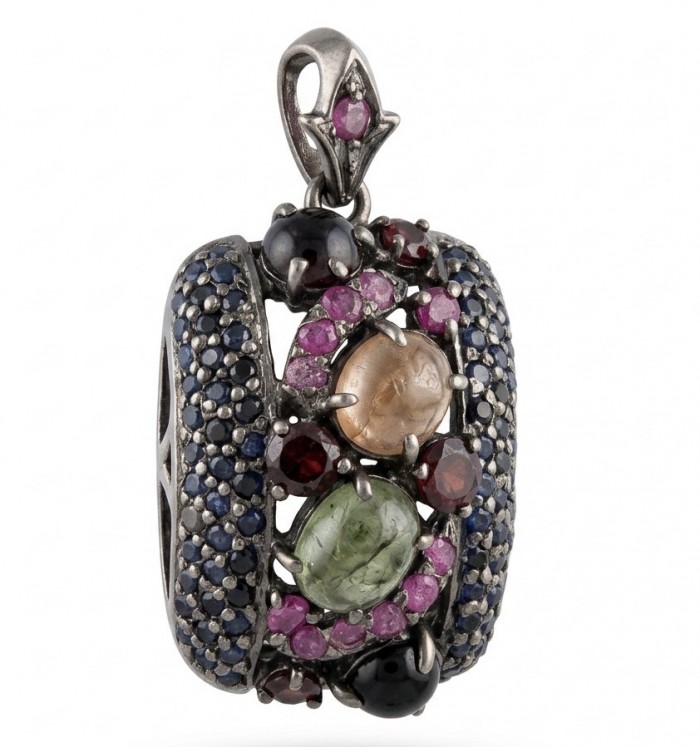 Stella 17.5 carat Brazilian Watermalon Tourmaline black rhodium over .925 Sterling Silver handmade Pendant