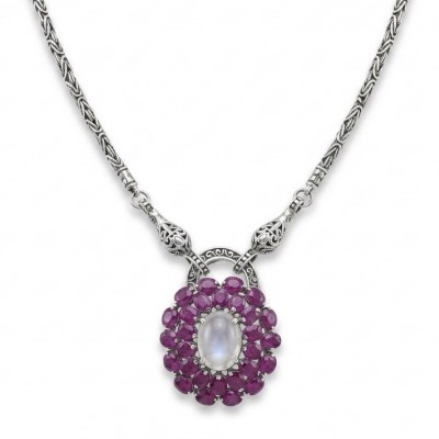 Isabella - Rare finding- 17.9 carat Rose Quartz Ruby .925 Sterling Silver handcrafted Statement Necklace