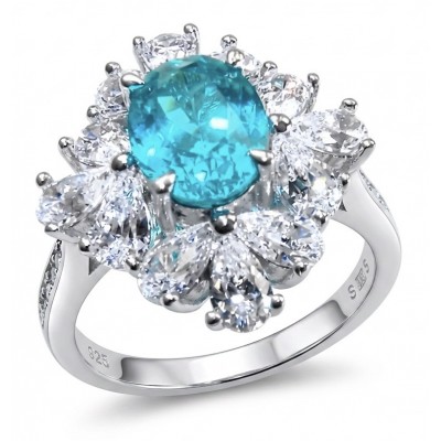 Wonderland 4.5 carat Brazilian Paraiba Tourmaline .925 Sterling Silver Handcrafted Ring size 8