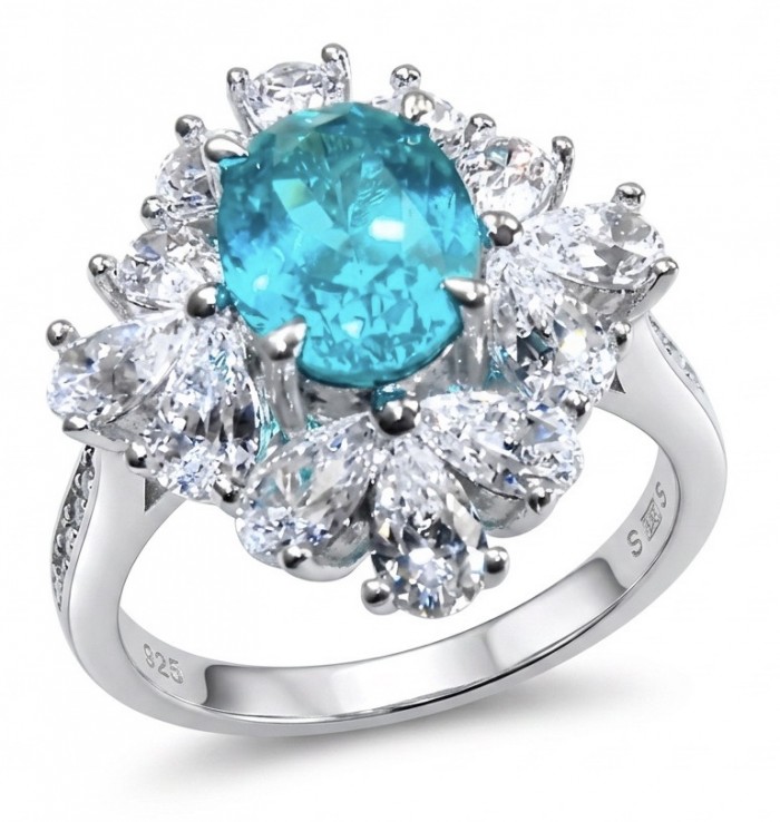 Wonderland 4.5 carat Brazilian Paraiba Tourmaline .925 Sterling Silver Handcrafted Ring size 8