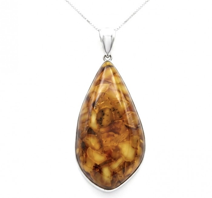 Rare!- vintage Style - natural Baltic Amber .925 Sterling Silver handcrafted HUGE necklace