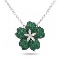 Peace 12.2 carat Graceful Authentic mystery setting Colombian Emerald .925 Sterling Silver handcrafted Statement necklace