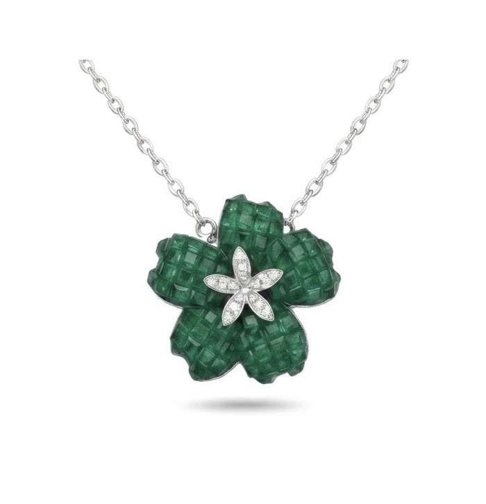 Peace 12.2 carat Graceful Authentic mystery setting Colombian Emerald .925 Sterling Silver handcrafted Statement necklace