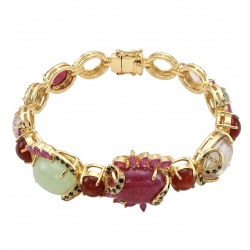 Mademoiselle 41.2 carat Mozambique Ruby Golden Sapphire .925 Sterling Silver dipped in 18K Gold Statement bracelet