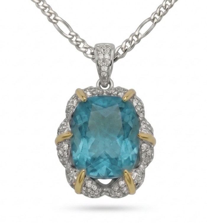 Rio Grande do Norte - Brazilian's Briliance - oval cut 19.7 carat Paraiba Tourmaline 2 tones .925 Sterling Silver handcrafted necklace