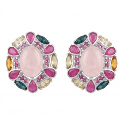 The Love Stone - Authentic 18.9 carat Rose Quartz .925 Sterling Silver luxuriously dipped in rhodium handmade earrings