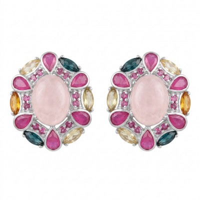 The Love Stone - Authentic 18.9 carat Rose Quartz .925 Sterling Silver luxuriously dipped in rhodium handmade earrings