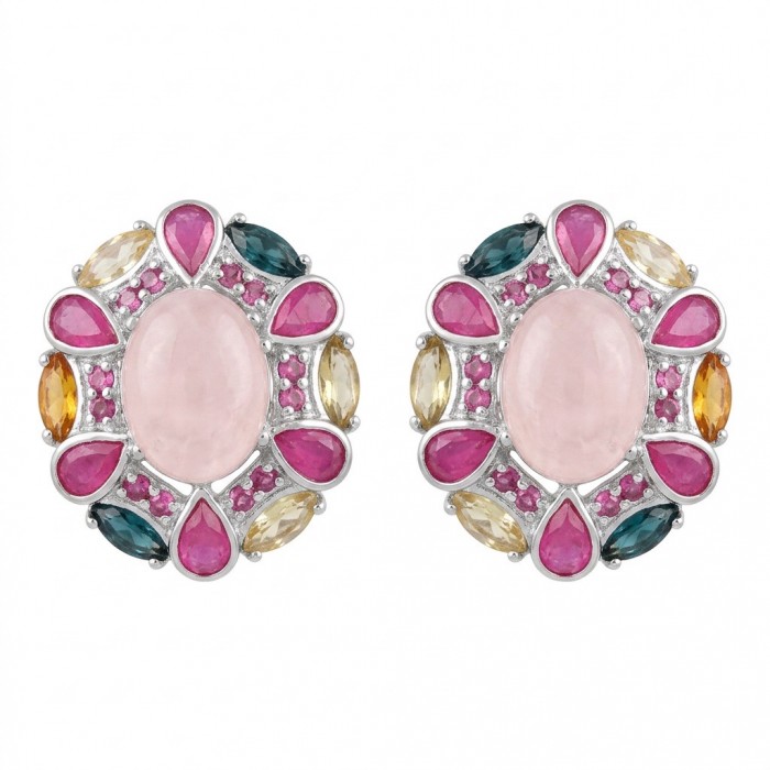 The Love Stone - Authentic 18.9 carat Rose Quartz .925 Sterling Silver luxuriously dipped in rhodium handmade earrings