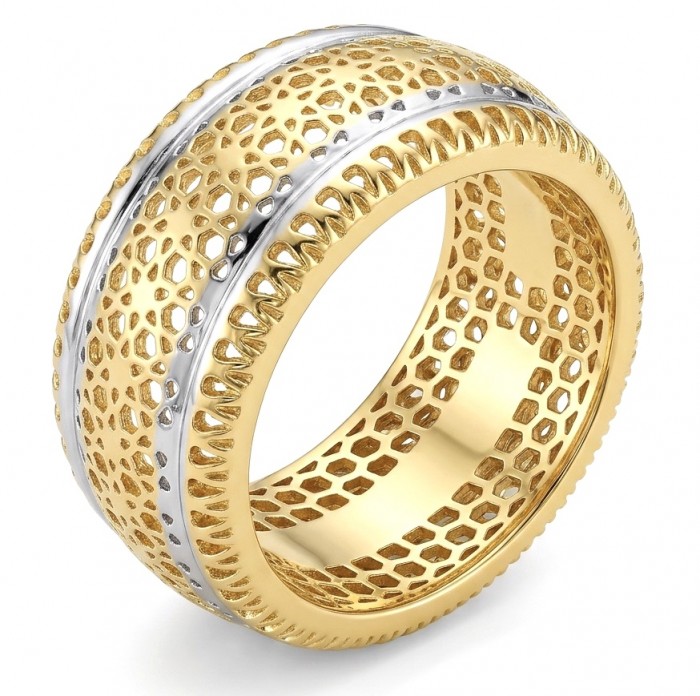Precious Natural two tones .925 Sterling Silver dipped in 18K Gold ring size 6