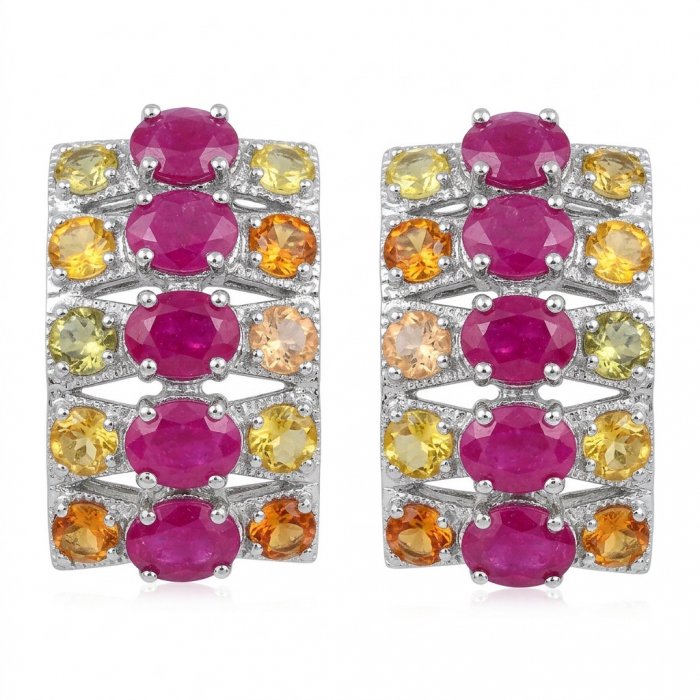 Valentina 18.2 carat Mozambique Ruby multicolor Sapphire .925 Sterling Silver dipped in rhodium Statement handcrafted earrings - video