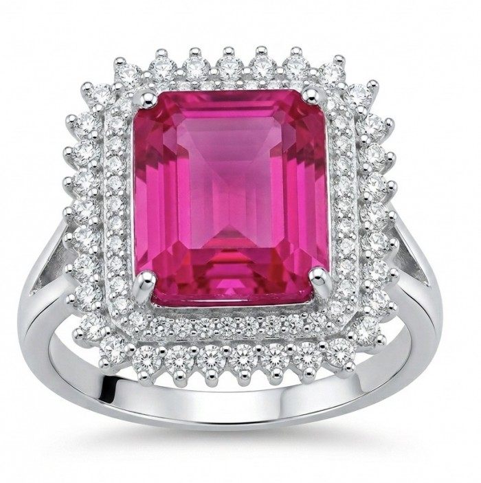 Stella 9.8 carat Brazilian Pink Topaz .925 Sterling Silver Handcrafted Statement Ring size 8
