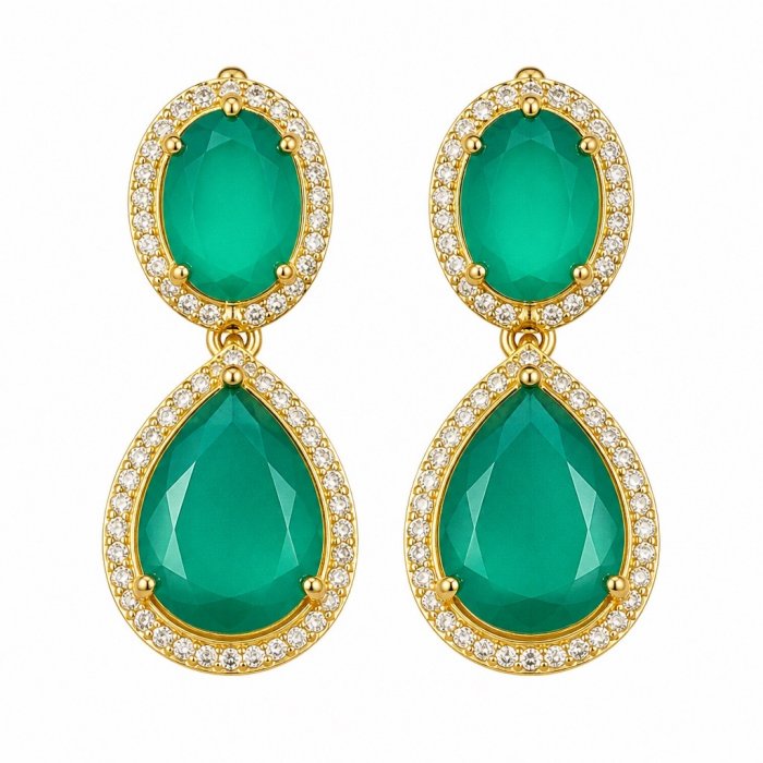 Giovanna - Authentic 10.9 carat COLOMBIAN EMERALD .925 Sterling Silver dipped in 22K Gold handcrafted earrings - video
