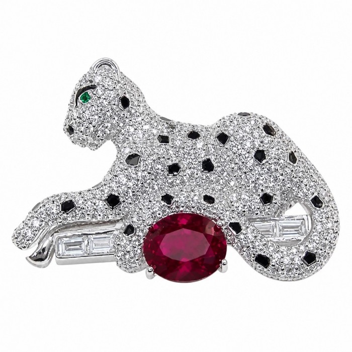 Precious Cheetah authentic 7.4 carat Ruby .925 Sterling Silver Handcrafted pendant brooch