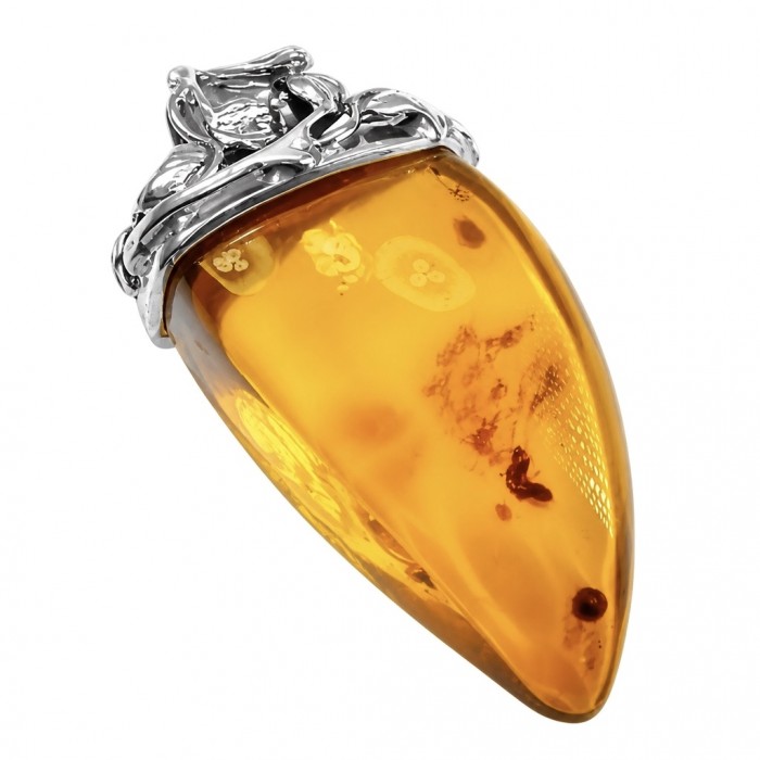 Massive Prehistoric Authentic Golden Baltic Amber rhodium over .925 Sterling Silver beautifully handcrafted Pendant