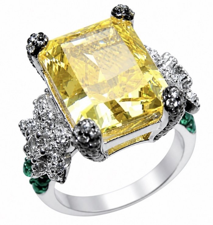 Jolie - Luxurious baguette cut 22.7 carat Yellow Sapphire rhodium over .925 Sterling Silver handcrafted Ring s. 6 1/4 - video