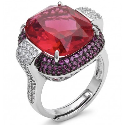 Art Deco 18.6 ctw Red Topaz 3.2 carat pave Ruby .925 Sterling Silver handcrafted Statement Ring size 8 adjustable