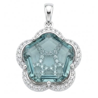 Rare Flower 7.2 carat GREEN GRANDIDIERITE .925 Sterling Silver handmade Pendant