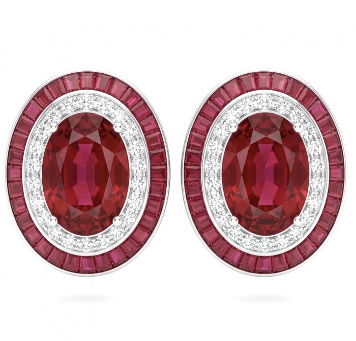 Precious - Art Deco 10.2 carat Ruby .925 Sterling Silver handmade earrings