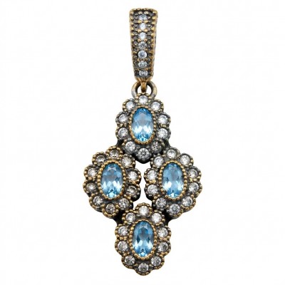 Victorian Style oval cut 4.5 carat London Blue Topaz .925 Sterling Silver handmade Pendant