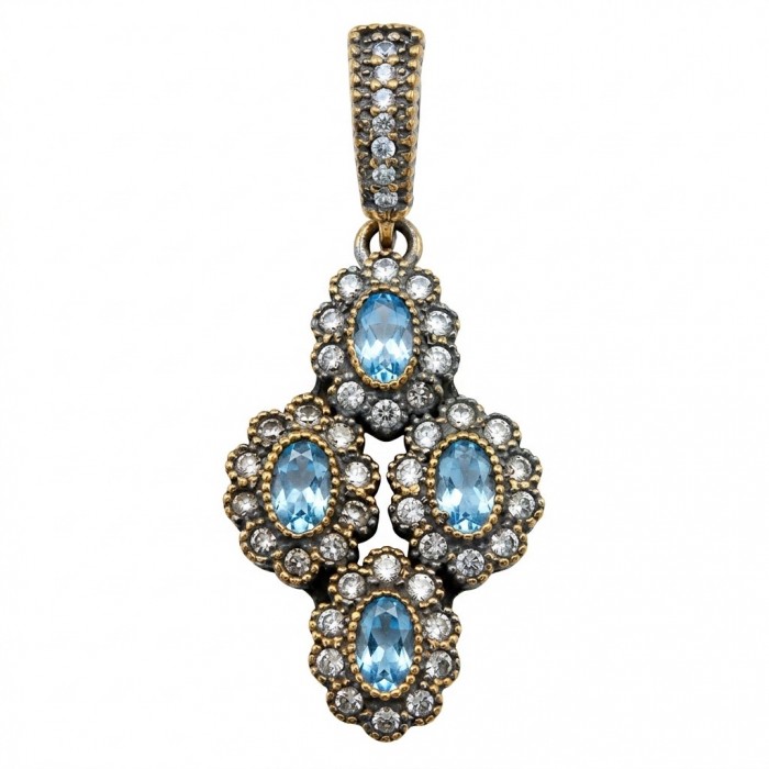Victorian Style oval cut 4.5 carat London Blue Topaz .925 Sterling Silver handmade Pendant