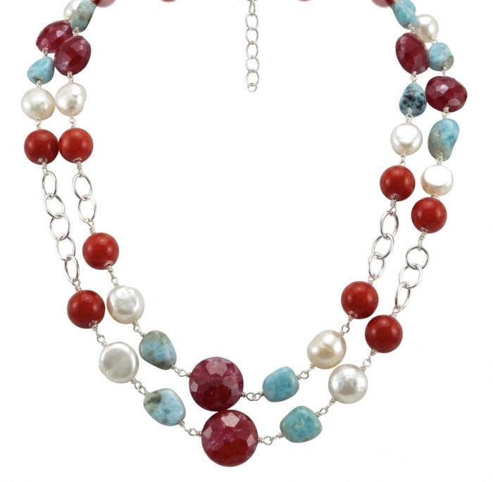 Sublime 32 inches long Red Fossilized Coral handmade Necklace