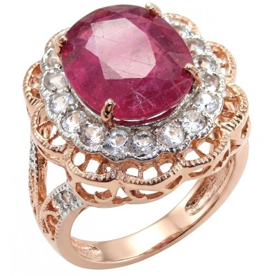 Blooming Rose Natural 18.8 carat Mozambique Ruby 22 Rose Gold .925 Sterling Silver handmade Statement Ring size 5 1/4