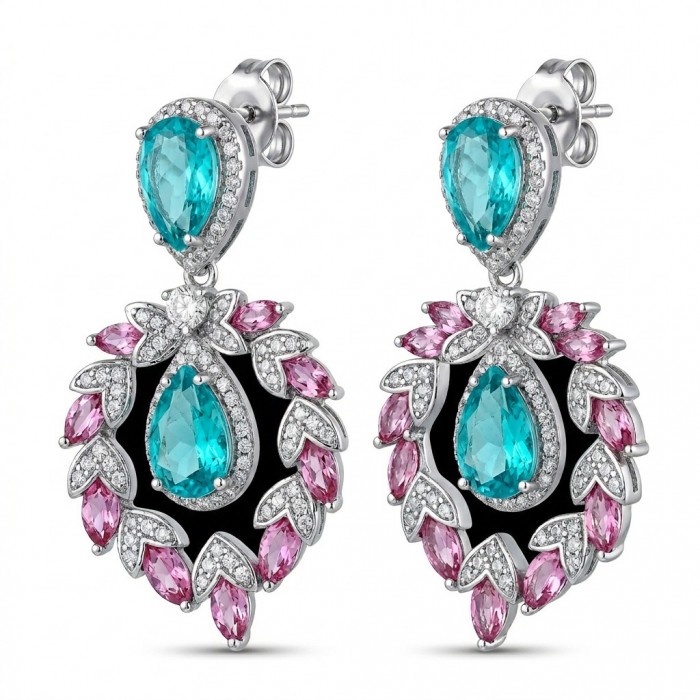 Bellissima Incredible 12.5 carat Paraiba Tourmaline .925 Sterling Silver entirely handmade earrings