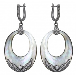 Vintage design Genuine Rainbow Abalone .925 Sterling Silver dipped in black rhodium handcrafted Large Statement Earrings
