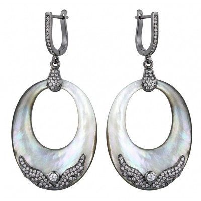 Vintage design Genuine Rainbow Abalone .925 Sterling Silver dipped in black rhodium handcrafted Large Statement Earrings