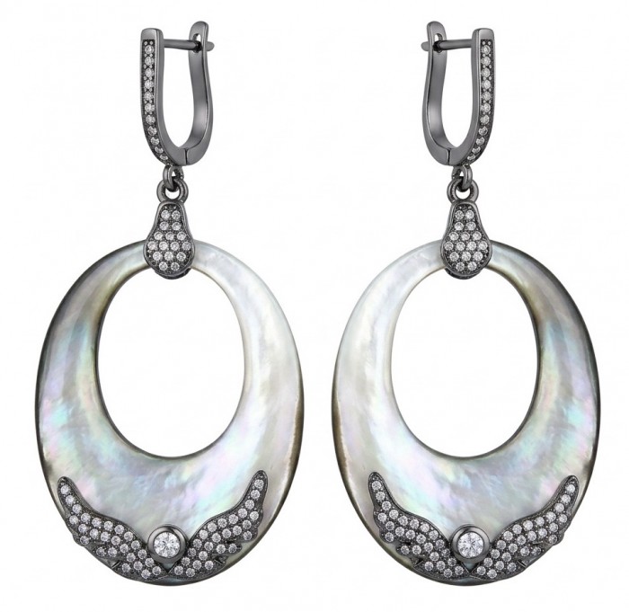 Vintage design Genuine Rainbow Abalone .925 Sterling Silver dipped in black rhodium handcrafted Large Statement Earrings