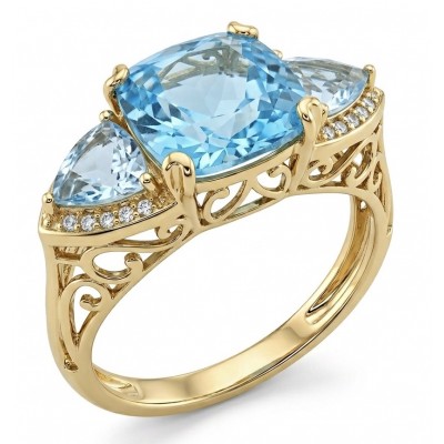 Atlantica 29.4 carat fancy assher cut Swiss Blue Topaz 18K Gold over .925 Sterling Silver handcrafted ring size 7 1/4