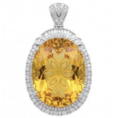 Angel's Wish Luxurious 36.7 carat yellow Sapphire .925 Sterling Silver handcrafted pendant