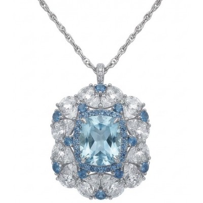 Mademoiselle - 21.5 carat natural Swiss Blue Topaz .925 Sterling Silver dipped in Rhodium handcrafted Necklace