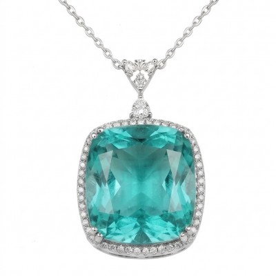 Brazilian's Briliance - emerald cut 31.7 carat Paraiba Tourmaline .925 Sterling Silver handcrafted necklace