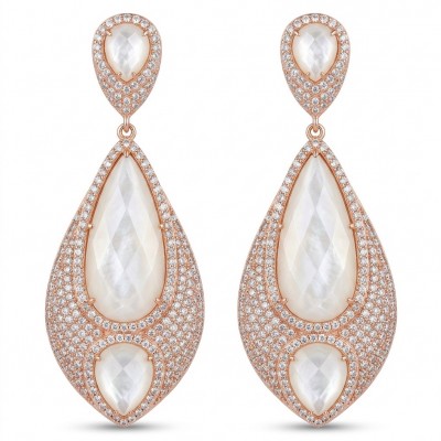 Genuine faceted Blister Pearl 18K Rose Gold over .925 Sterling Silver handcrafted Large Statement Earrings
