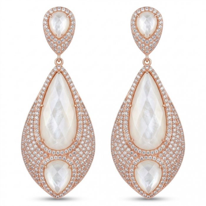 Genuine faceted Blister Pearl 18K Rose Gold over .925 Sterling Silver handcrafted Large Statement Earrings - video