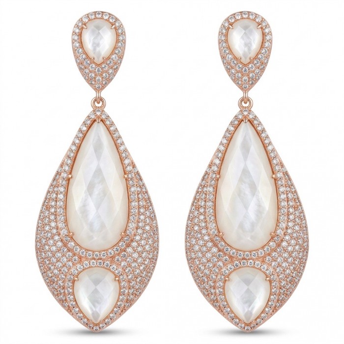 Genuine faceted Blister Pearl 18K Rose Gold over .925 Sterling Silver handcrafted Large Statement Earrings