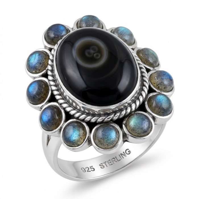 Shimmering Natural Labradorite .925 Sterling Silver handcrafted Large ring size 9