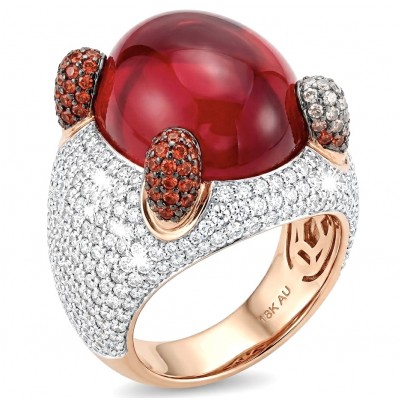 Abstract Beauty 24.6 ctw Red Topaz 6.2 carat pave Ruby .925 Sterling Silver dipped in 22K Rose Gold handcrafted Statement Ring size 7