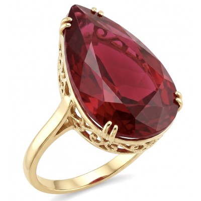 Carmen Natural 25.4 carat Ruby .925 Sterling Silver dipped in 22K Gold handmade Large Statement Ring size 6 3/4