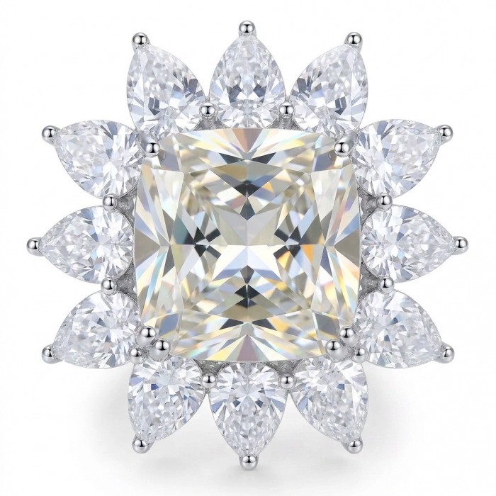 Fiorella Precious 25.5 carat assher cut Natural yellow Sapphire .925 Sterling Silver Statement Large ring size 8