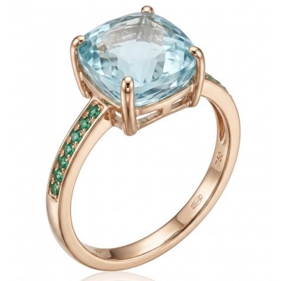 Ginevra Authentic 7.6 carat AQUAMARINE .925 Sterling Silver dipped in 18K Gold handcrafted Ring size 8 1/4
