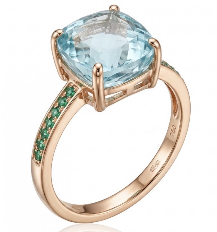 Ginevra Authentic 7.6 carat AQUAMARINE .925 Sterling Silver dipped in 18K Gold handcrafted Ring size 8 1/4