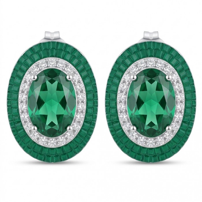 Julietta 12.5 carat Colombian Emerald .925 Sterling Silver handmade Statement earrings