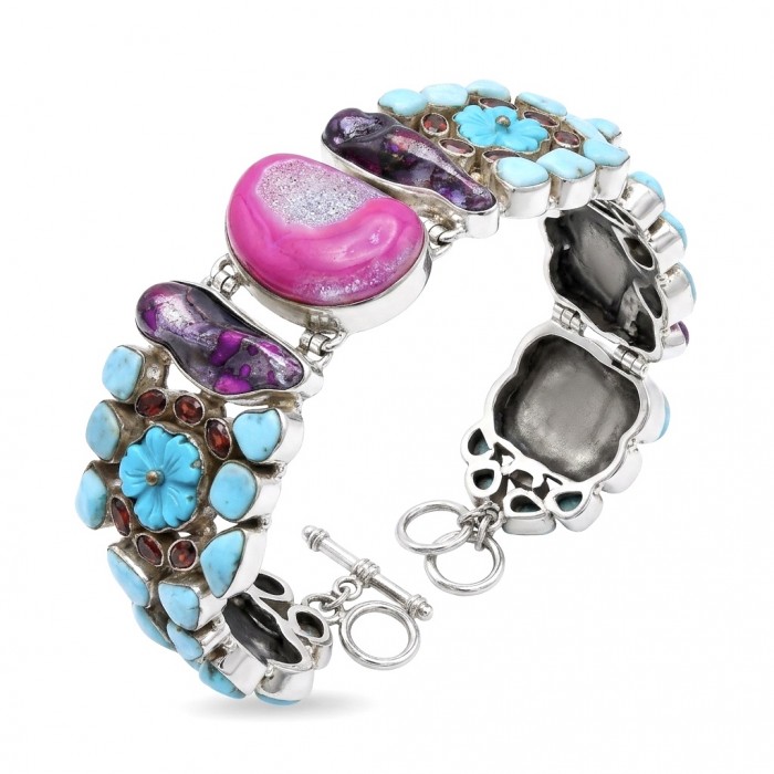 Just Fabulous 88.5 grams Large Pink Titanium Agate Druzy .925 Sterling Silver handcrafted Bracelet
