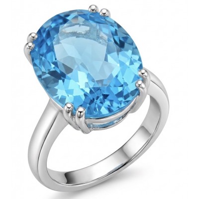 ENCHANTED OCEAN 16.3 carat Swiss Blue Topaz .925 Sterling Silver dipped in rhodium handcrafted ring size 6 3/4