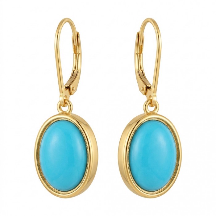 Great authentic Sleeping Beauty Turquoise 18K Gold over .925 Sterling Silver handcrafted Earrings